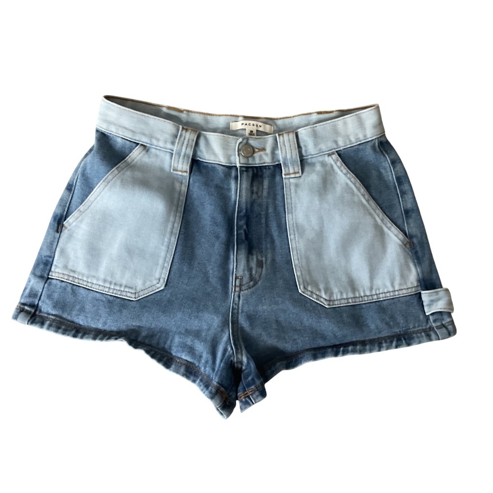 PacSun Two Tone Denim‎ Carpenter Shorts Blue High Waisted Size 29